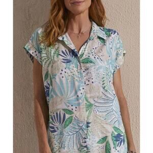 Tribal Capri Tropical Camp Shirt Blue Green